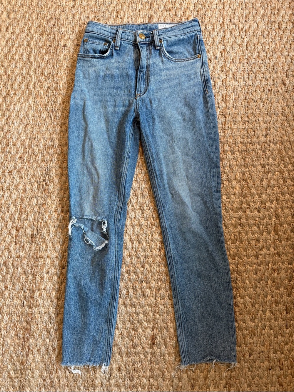 rag & bone light blue distressed high-rise jeans